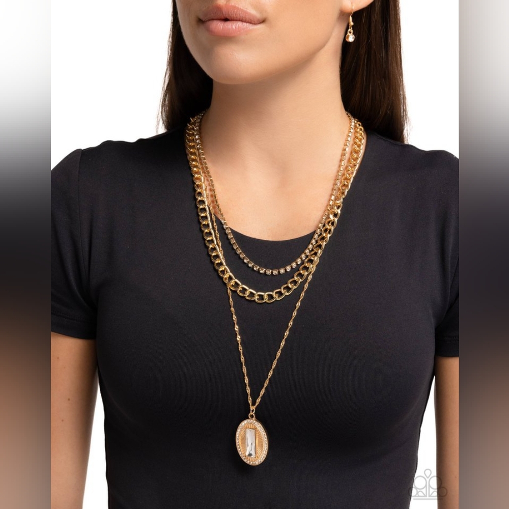 Paparazzi Necklace And Earring Set - Edgy Empire - Gold Tone